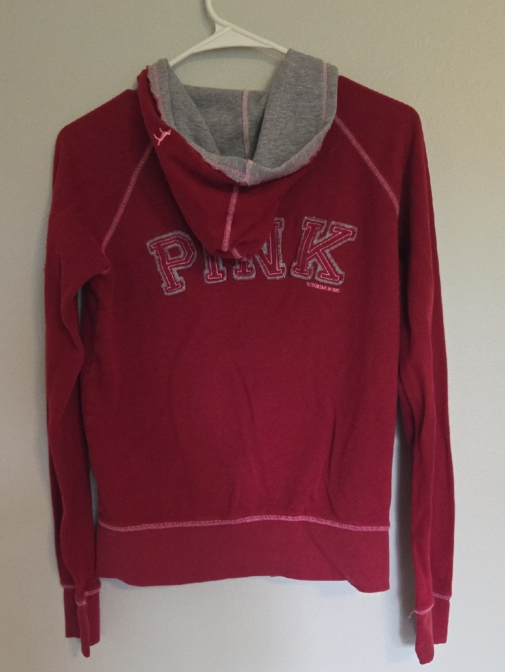 Vintage Victoria's Secret PINK Red Zip Hoodie with Pink And Gray Accents - Picture 2 of 6